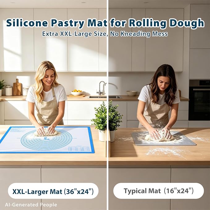 XXL-Large Pastry Mat For Rolling Dough: 36 X 24 Inch Silicone Baking Mat | Oversized Workspace Fits 20" Pizza & Roll 4 Pie Crusts at Once - Homemade Baker To Roll out Kneading Bread/Sourdough (Blue)