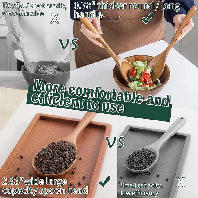 Wooden Spoons for Cooking, Healthy Acacia Wood Spoon Scoops, Kitchen Serving Spoon Set of 3, Food Servers Ladle, Cooking Utensil For Soup Stirring, Salad Servers