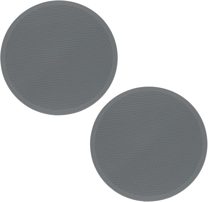 uxcell 2pcs Silicone Trivet Mats 9.8" Dia Round Non-Slip Silicone Pot Holders for Hot Pots and Pans, Heat Resistant Hot Pads for Kitchen Hot Dishes Table Countertops, Grey