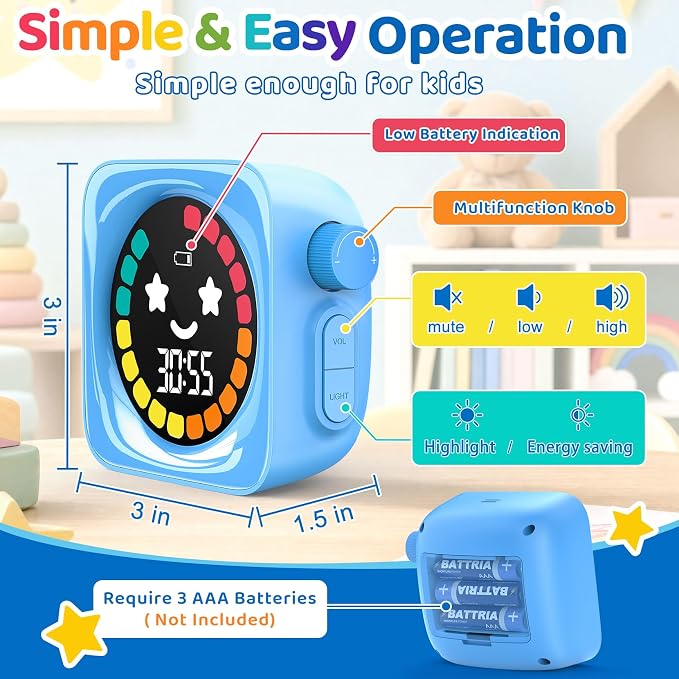 Visual Timer for Kids, 99 Minute Digital Cute Kids Visual Timer Classroom Timer for Homeschool Supplies Study Teaching Time Management Tool Countdown Productivity Timer, Blue, Colorful Display