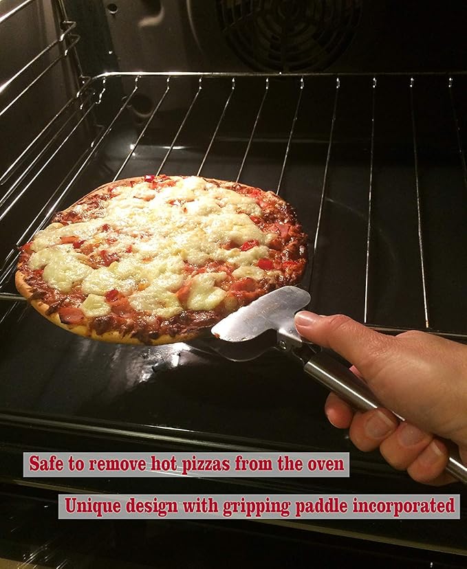 Pizza Cutter Wheel 4 in 1 design, Super Sharp Slicer, very easy to Cut & Serve, all Stainless Steel, Dishwasher safe