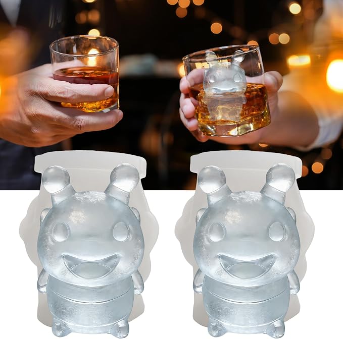 3D Bee Ice Cube Silicone Molds Tray for Whiskey, Cocktail, Drink, Bar; Rich Details. Fun Animal Mold for DIY Craft Taba Squishy Chocolate Soap Candle Resin Gift for Women Girls Boys; 2 Pack