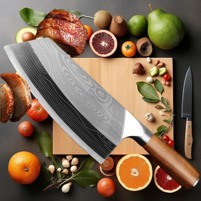 7Inch Meat Cleaver Vegetable Kitchen Knife Meat Cleaver Superior Class Stainless for Kitchen with gift box(German Steel Kitc