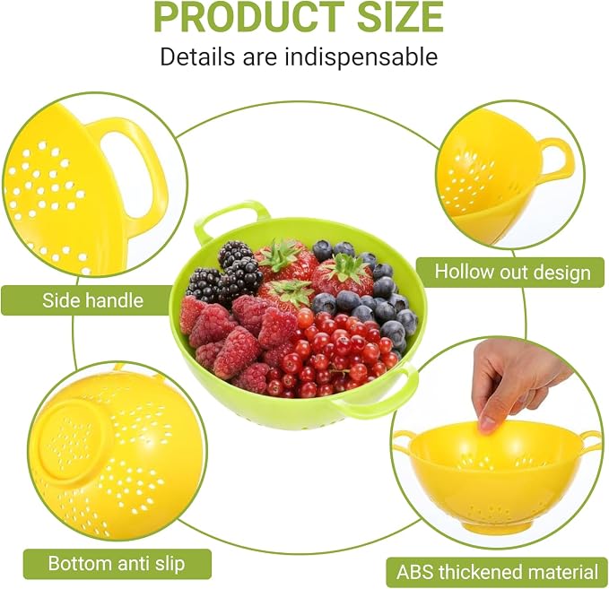 4pcs Small Colander Set, 7.5in Mini Colander, Plastic Food Strainer with Double Handles for Fruits, Vegetables, Pasta - Send Goods from Local Warehouse