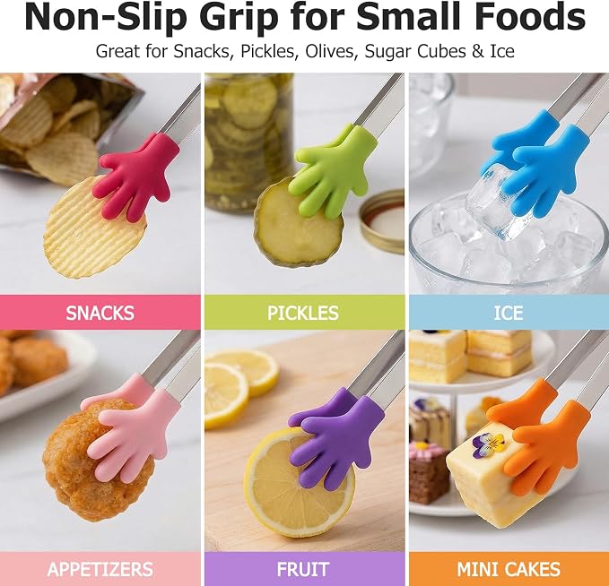 Shindel Small Tongs, 5" Mini Metal Tongs for Serving Food, Cute Kitchen Tool for Candy, Snacks, Chips, Cookies, Appetizers, Fruit, Pickles & Ice Cubes, Great for Party, Buffet & Dessert Table