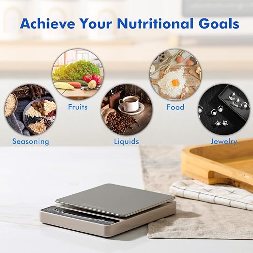 KitchenTour Digital Kitchen Gram Scale - 500g/0.01g - High Accuracy Precision Food Scale - Meat Scale with Back-Lit LCD Display(Batteries Included)-Grey