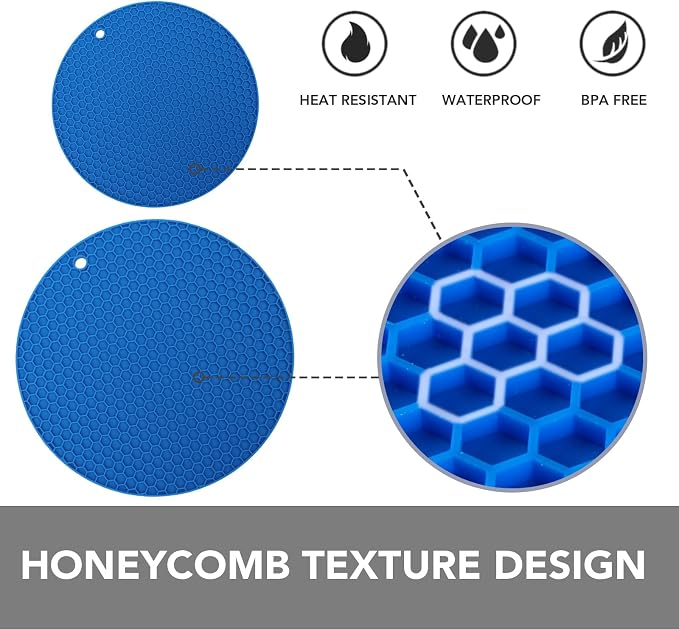 4 Pack Silicone Trivet for Hot Dishes | Heat Resistant Silicone Pot Holders for Kitchen Countertops, Hot Dishes, Jar Opener, Spoon Holder, Easy to Wash, True Blue