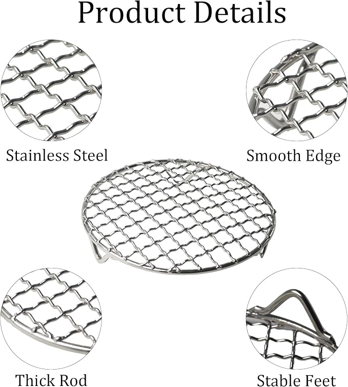 6 Inch Round Cooking Rack, Stainless Steel Wire Baking Rack with Stable Legs for Oven, Air Fryer, BBQ, Roasting, Cooling