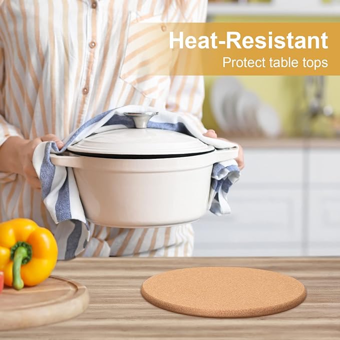 Panitay 16 Pack 8 Inch Round Cork Trivets Thick Hot Pads Cork Trivets for Hot Dishes, Heat Resistant Multifunctional Large Coasters Set for Kitchen, Countertop, Table