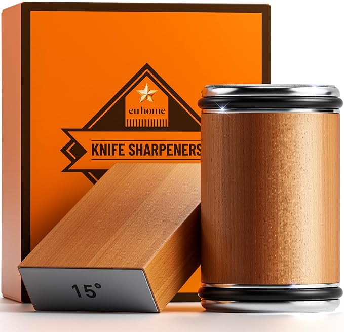 EUHOME Rolling Knife Sharpener Kit, Magnetic Kitchen Knife Sharpener Roller with Diamond & Ceramic Discs, 15°/20° Angle Guide for Japanese & Chef Knives, Easy Professional Sharpening Tool