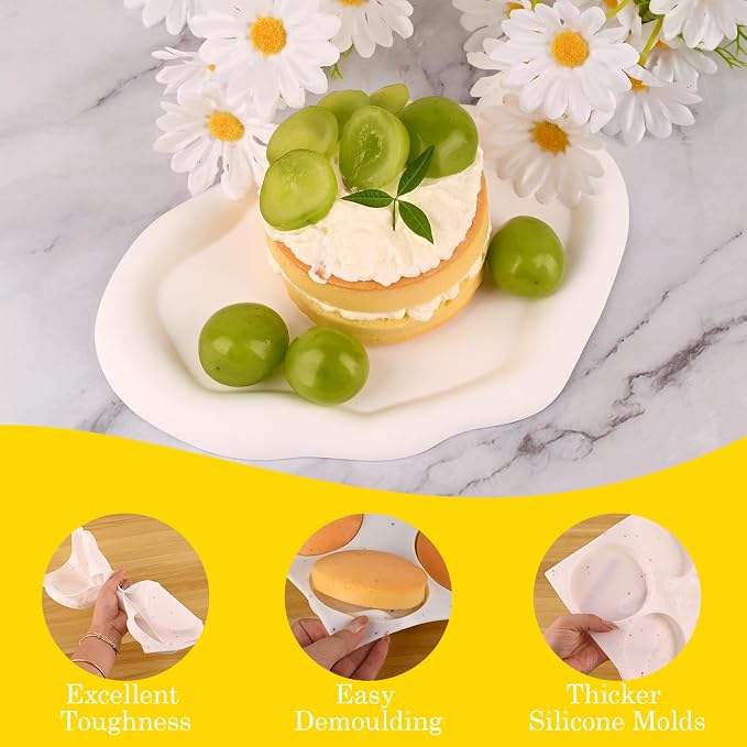 HUAKENER 3 Pcs Silicone Muffin Top Pans for Baking, 4 Inch Non-Stick Round Baking Molds for Mini Cake, Muffin Top, Dessert, Hamburger, Sandwiches Making
