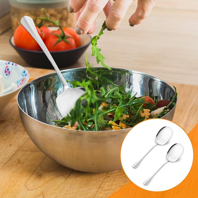 JIEYAO 2 Pcs Large Serving Spoons, 9.8“ Stainless Steel Cooking Spoon, Long Handle Soup Spoons Buffet Serving Tablespoon Tabletop Flatware Serving Utensil for Serving Spoons Set Kitchen Tool