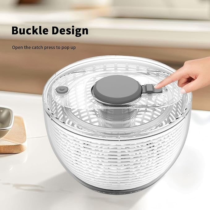 quick press salad spinner and vegetable washer tool for lettuce spinner capacity Fruit Washing Bowl with fruit washing bowl with strainer dehydrator kitchen appliances (Large - 6.34 qt)