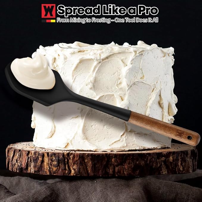 WAGENSTEIGER Silicone Head Scraping Spatula with Wooden Handle: Multi-Purpose Cooking Tool for Spreading, Baking and Mixing, Heat Resistant Cookware, Protects Surfaces with Gentle Head Design