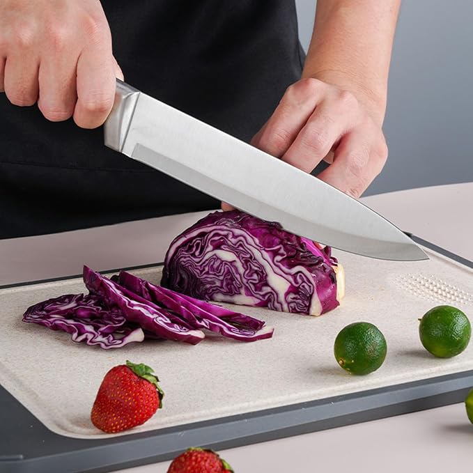 Kitchen Knife Set, 9Pcs White Knife Set with Rotation Block, Ergonomical Handle,Non Stick Sharp Stainless Steel Chef Knife Block Set for Home Cooking Gift