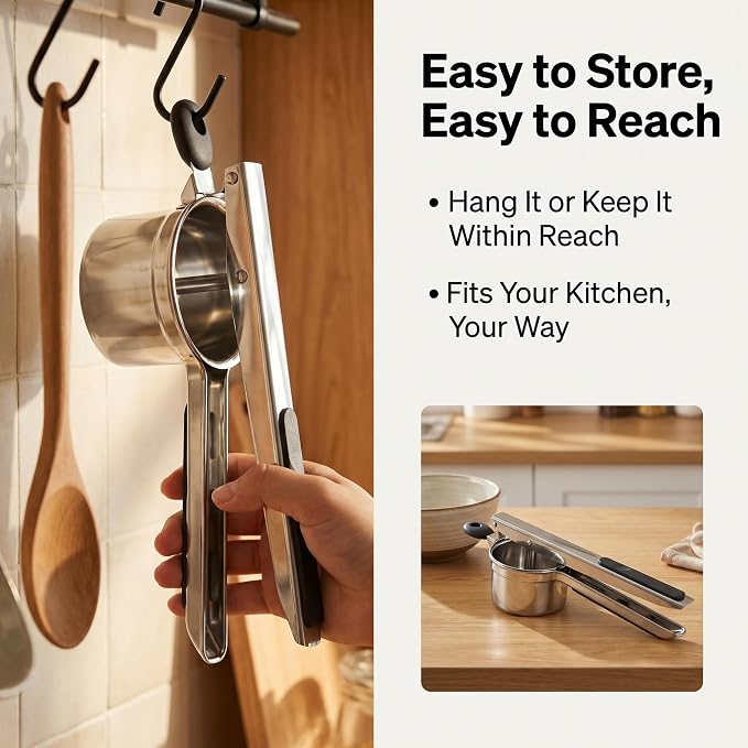 Potato Ricer Stainless Steel, Heavy Duty Ricer for Mashed Potatoes with 3 Discs, Potato Press with Ergonomic Non Slip Handles, Mashed Potato Masher for Vegetables, Fruit, Baby Food