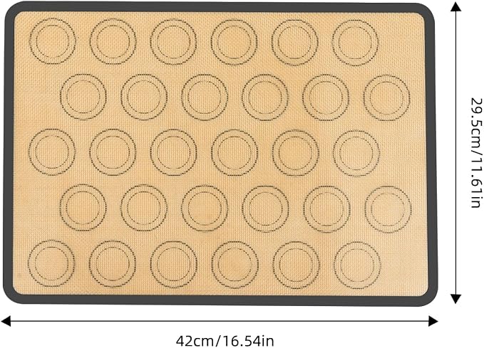 Silicone Baking Mat with 30 Macaron Circles, 41.9 x 29.5 cm, Gray | Nonstick silicone and fiberglass pastry mat with 30 guides, 0.75 mm thick; oven safe to 446°F and dishwasher safe