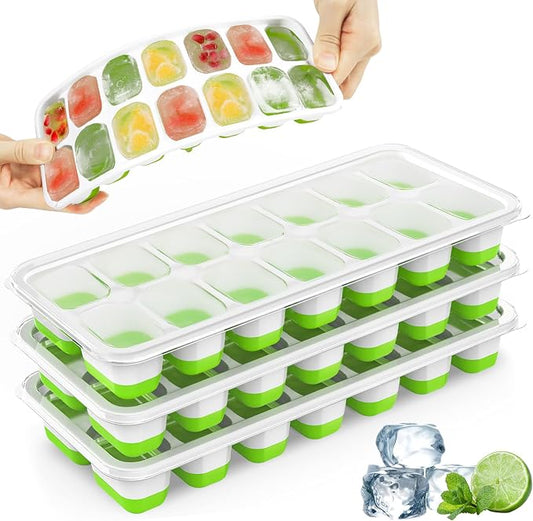 Ice Cube Trays, 4 Pack Durable Stackable Ice Trays for Freezer with Spill-Resistant & Removable Lids, LFGB Certified and BPA Free, Easy-Release 56 pcs Silicone Ice Maker for Cocktail, Coffee, Beer