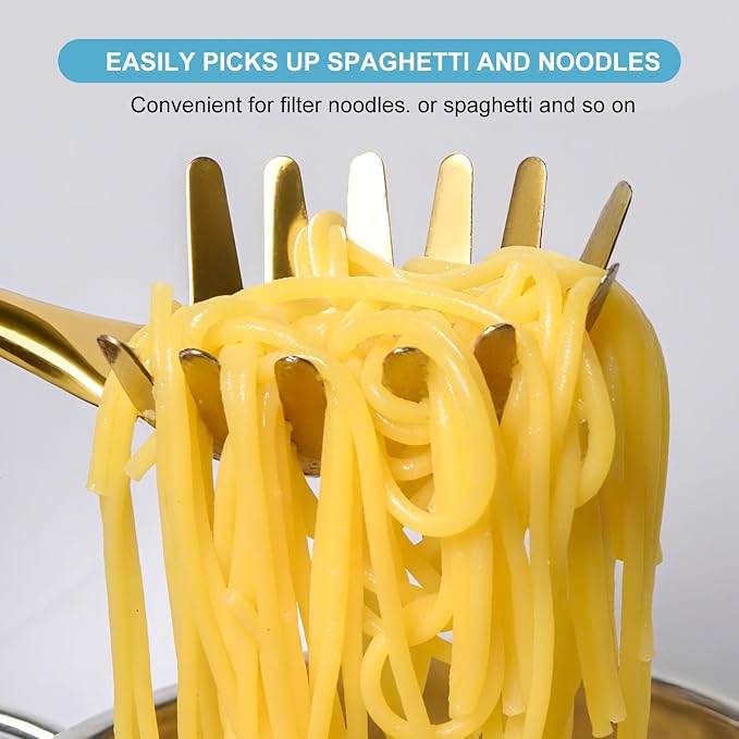 Gold Soup Ladle and Spaghetti Spoon Set - 18/10 Stainless Steel Soup Spoon，Pasta Strainer, 13.8" Kitchen Utensils for Cooking，Stirring, Serving Pasta, Soup & Sauce, Perfect Gifts