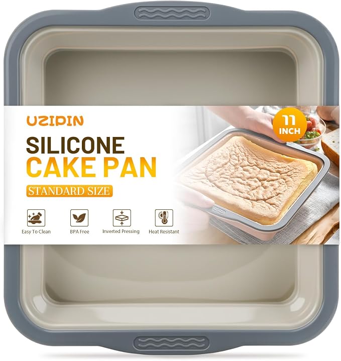 7x7 Silicone Square Cake Pan with Metal Reinforced Edge, Nonstick Brownie Baking Pan, BPA Free, Oven Safe Flexible Silicone Mold, Suitable for Making Cakes, Brownies, Bread, Pie, Lasagna