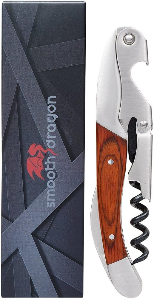 Premium Waiters Corkscrew - 3 in 1 Stainless Steel Wine Opener with Rosewood Pull Tap Handle Bottle Opener and Serrated Foil Cutter