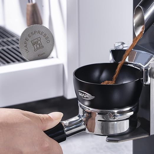 IKAPE Dosing Funnel Set Black, 51MM Espresso Dosing Ring & Puck Screen Kit Compatible with 51 mm Bottomless Portafilter
