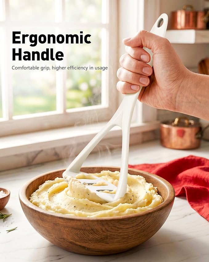 2-Pack Silicone Potato Masher - Heavy Duty, Non-Scratch, Dishwasher Safe | Mashing potatoes, avocado, baby food. Heat-safe 450°F. Soft-grip, BPA-free, seamless. Gentle on pans.