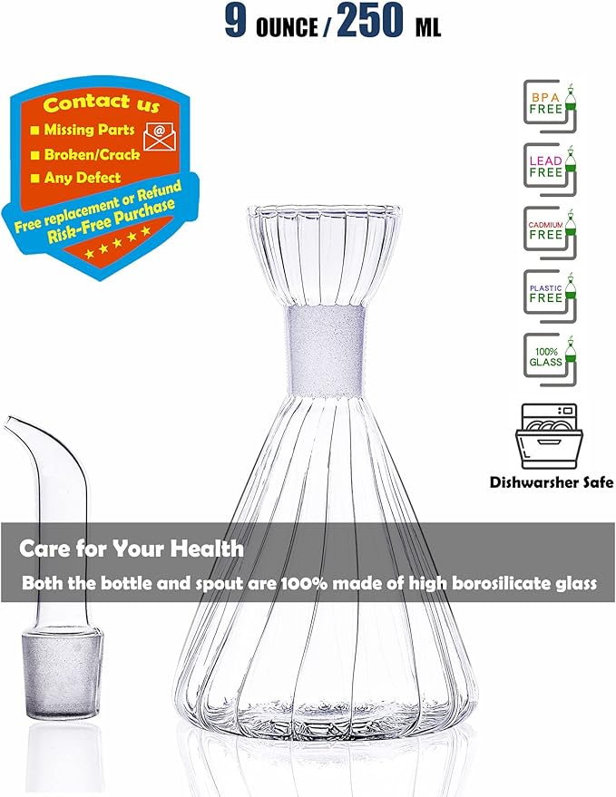 9 oz/250 ml Glass All-Purpose Cruet, Glass Oil Decanter and Cruet for Kitchen and BBQ oil dispenser bottle for kitchen Cooking Oil Dispenser Oil Bottle