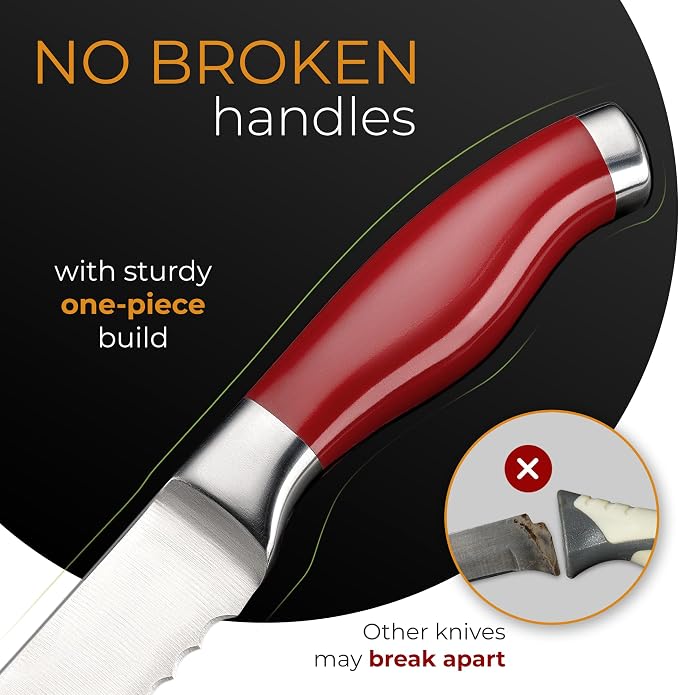 Orblue Serrated Bread Knife with 10-inch Upgraded Stainless Steel Razor Sharp Wavy Edge Width - Bread Cutter Ideal for Slicing Homemade Bagels and Cake (Live Red)