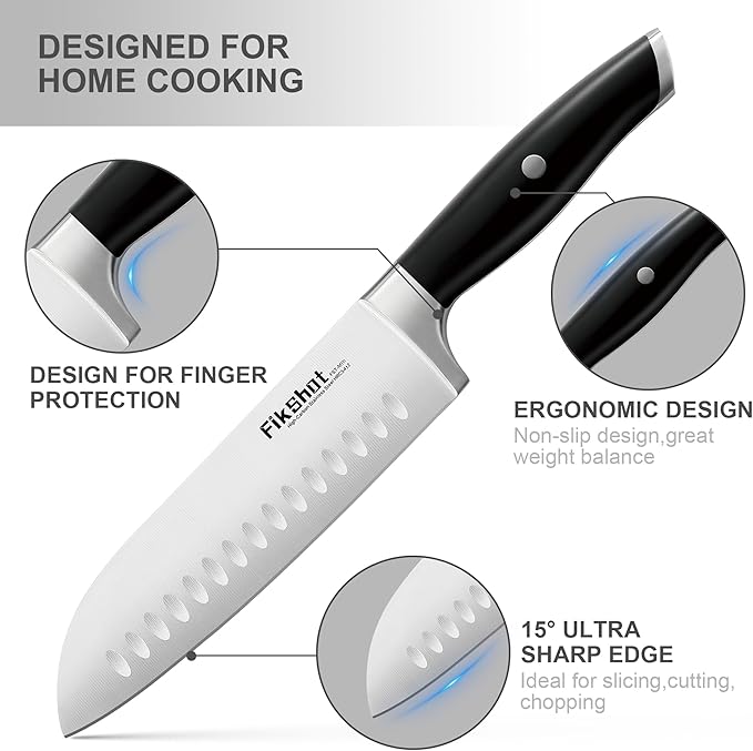 Fikshot Knife Set, German Stainless Steel, Black, 14-Piece kitchen knives | Full Tang Handle, Ultra-Sharp, Knife Block & Sharpener Included, Rust-Resistant, Dishwasher-Safe, , Gift for Chefs