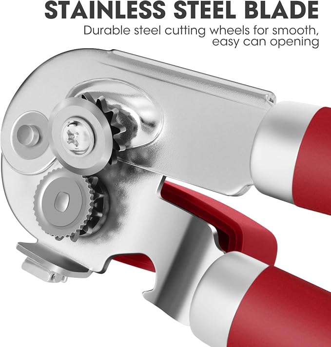 UHIYEE Classic Manual Can Opener for Home Kitchen, Durable 420J2 Stainless Steel Handheld Opener with Magnetic Lid Lifter & Easy-Turn Oversized Knob for Arthritis, Red