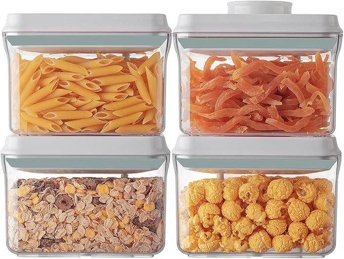 Airtight Container Set (1000ml 4 Pcs) Stackable One Press Openning Food Containers for Snacks Sugar Salt Herbs Spices Coffee Bean Formula Popcorn BPA-Free Tight Seal - Clear (1.0 QT * 4)