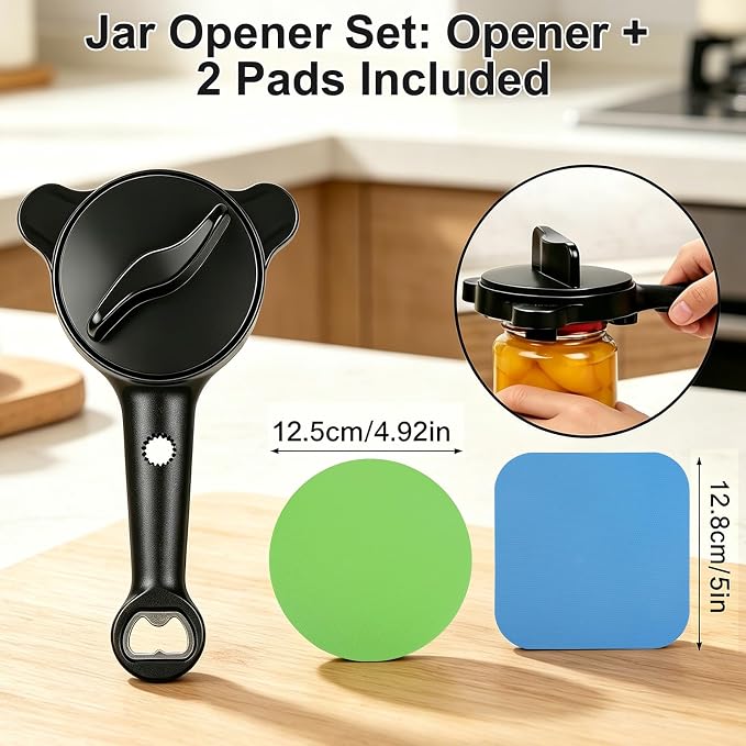 jar openers for seniors,4-in-1 Can Opener for Weak hands,Fits Kitchen Jars with Two Non-Slip Grip, Bottles & Can with Non Slip Rubber Jar opener Gripper Pad