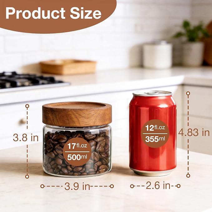 CONNOO 6Pcs-17oz Airtight Glass Spice Jars with Lids | Glass Jars with Airtight Lids, Ideal for Coffee, Sugar, Spices & Meal Prep, Perfect for Dry Food Storage