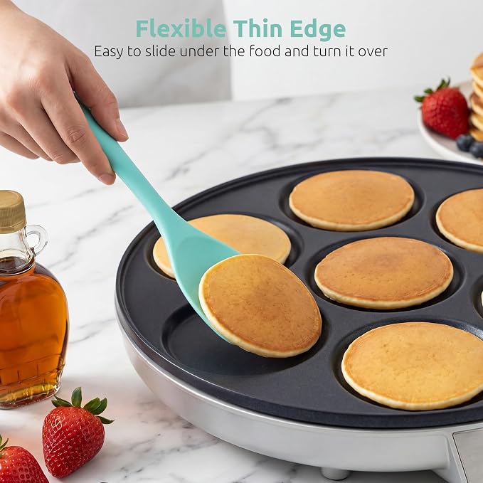 600ºF Heat Resistant Spatula Spoon: U-Taste Flexible Silicone Cooking Scoop Spoonula, Serving Mixing Scraping Food in Non-Stick Pan Cookware, Seamless Multifunctional Kitchen Utensil (Aqua Sky)