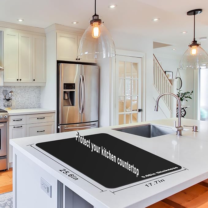 Food-Grade Silicone mat，2MM Extra Thick Silicone Mats for Kitchen Counter, 25.6" x17.7" Non-Slip Waterproof Large Countertop Protector Mat, Heat Resistant Mat, Silicone Placemat (Black)