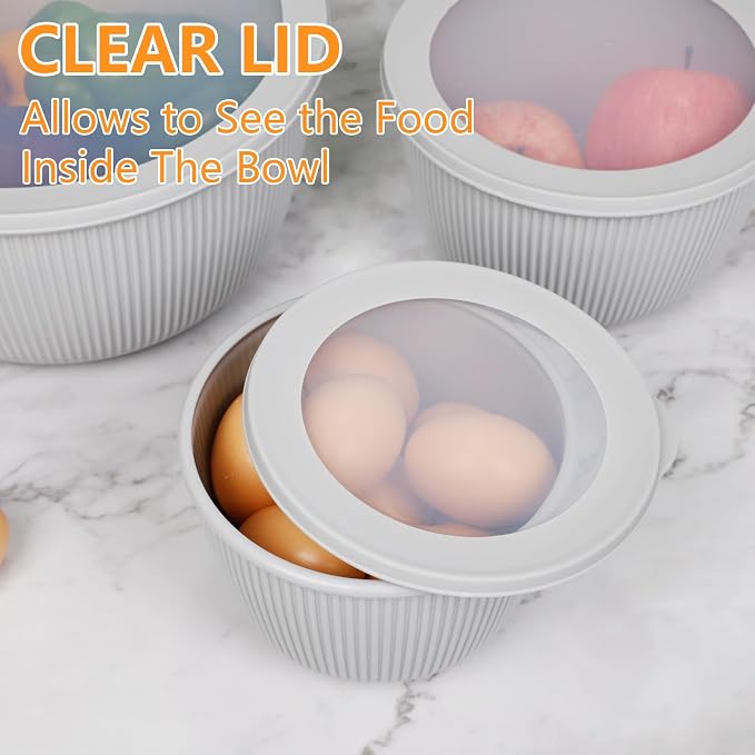 BoxedHome 4.97 Quarts Nesting Plastic Mixing Bowls, BPA-Free Plastic, Microwave and Dishwasher Safe, Set of 4, 4.97/3.38/2.22/1.27 quart, Gray