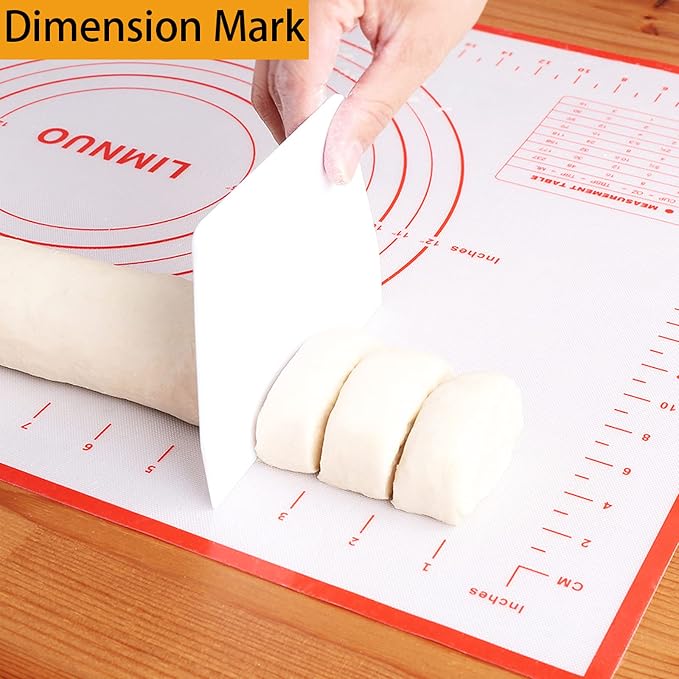 Silicone Baking Mat，Non Stick Rolling Dough with Measurements for Pie Pizza Cookies Fondant Making，Extra Thick Non Slip Silicone Pastry Mat (Red, L-16"×24")