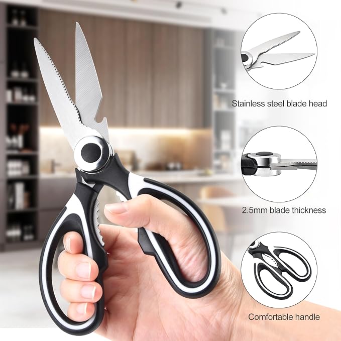 OMDAR 3 Pack Kitchen Scissors & Seafood Scissors Set, Sharp Kitchen Shears | All Purpose Stainless Steel Heavy Duty for Poultry Food Dishwasher Safe with Protective Sheath Comfort-Grip