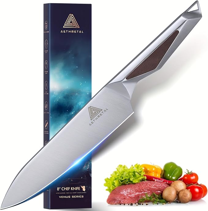 8 Inch Chef Knife, Full-Metal Kitchen Knife with Ergonomic Handle, High-Carbon Stainless Steel Chef’s Knife for Home & Pro Cooking, Precision Cutting, Gift-Ready Packaging