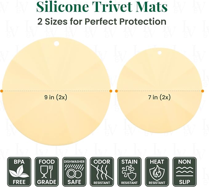 Larder & Vine Silicone Trivets for Hot Pots and Pans | Set of 4 Round Hot Pads for Kitchen | 7” & 9” Trivets for Hot Dishes | Heat-Resistant Silicone Mats for Kitchen Counter | Limoncello