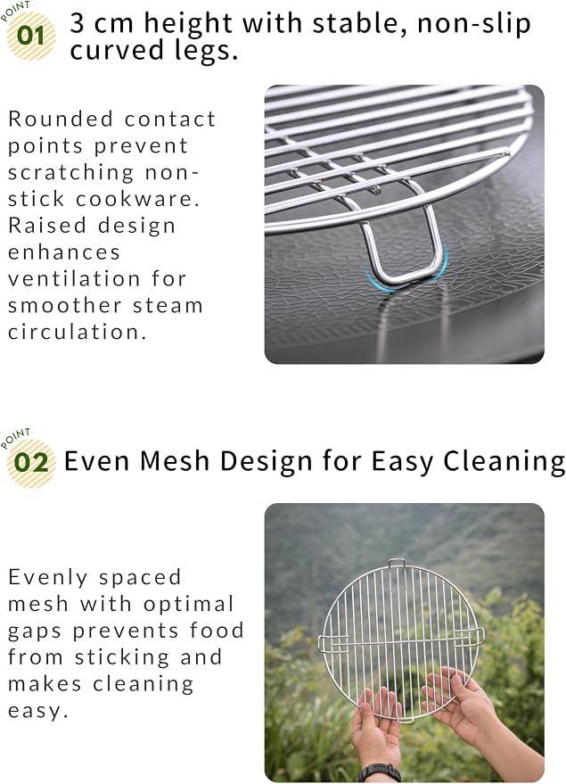 CAMPINGMOON 10.6 Inch Round Cooling Rack 304 Stainless Steel Steamer W27 | 10.6 Inch Diameter Creates Ample Space for Cooling Steaming and Draining