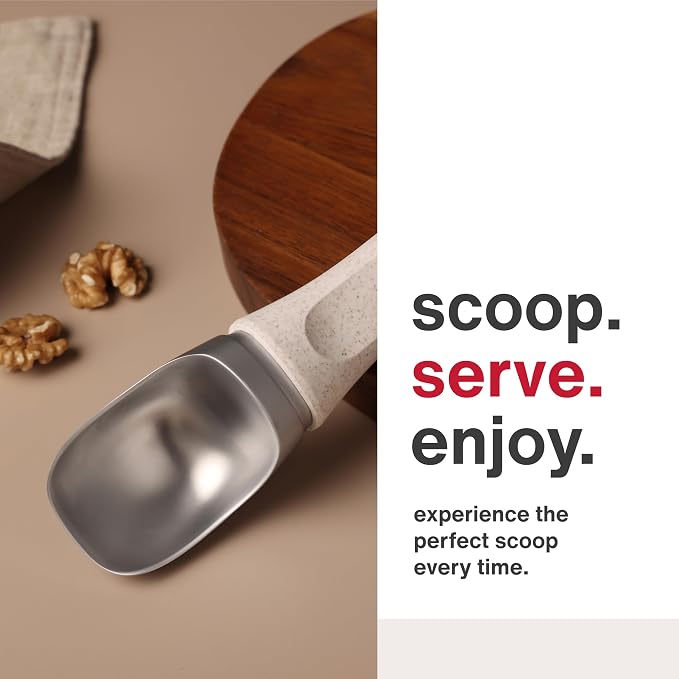 Zyliss Ice Cream Scoop - Stainless Steel Ice Cream Scoop - Dishwasher-Safe Scooper with Eco-Friendly Handle - Natural Beige