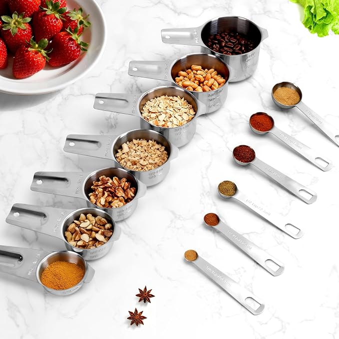 7x Stainless Steel Measuring Cups with 6x Measure Spoons Set,4x Py&Res Plastic liquid Measurings Cups for Liquids,Kitchen Gadgets for Cooking & Baking Utensils Christmas Gift (17Pcs)