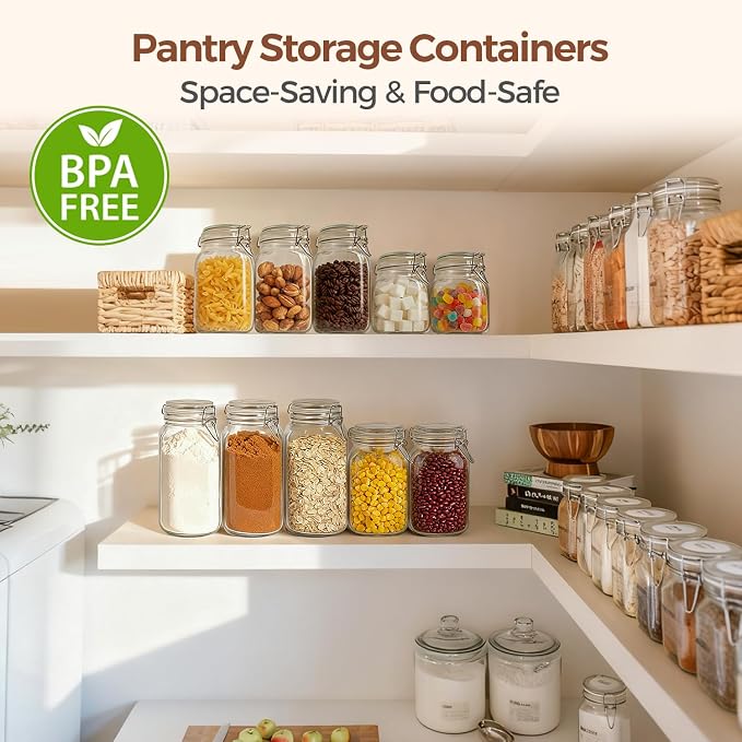 ComSaf Square Glass Pantry Jars with Airtight Lids 34 oz 3 Pack Coffee | Coffee beans, Tea sugar flour, Coffee station, Pantry organization, Small apartments, Countertop storage, Pickle