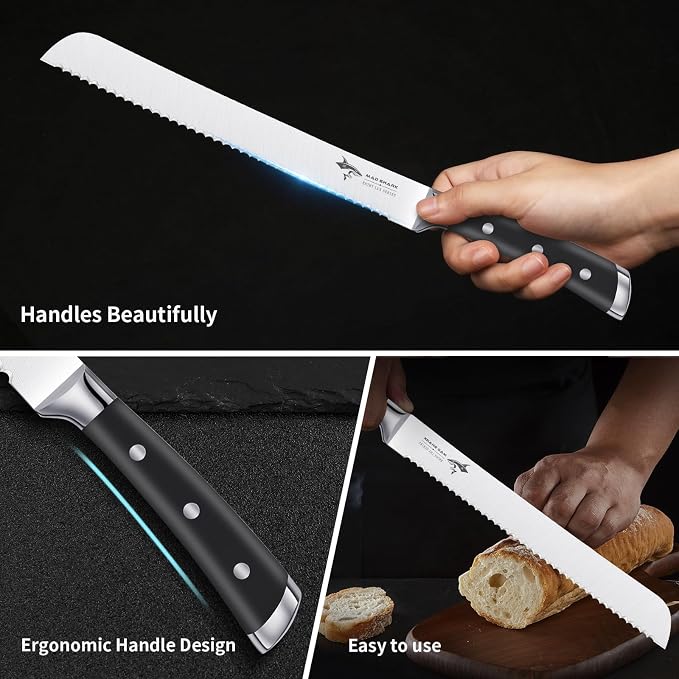 MAD SHARK Bread Knife, Sourdough Bread Knives, Bread Cutter Razor Sharp Edge for Efficient Slicing Sourdough, Bagels, Cake Cutter,8 Inch Serrated Knife