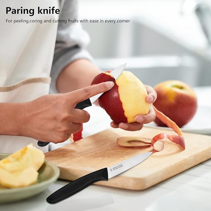 Paring and Garnishing Knife Set of 12,Premium Paring Knives,Stainless Steel Vegetable&Fruit Knife,PP Plastic Handle Cutting Knifes,Sharp Small Knife Set,Black,Spear Point