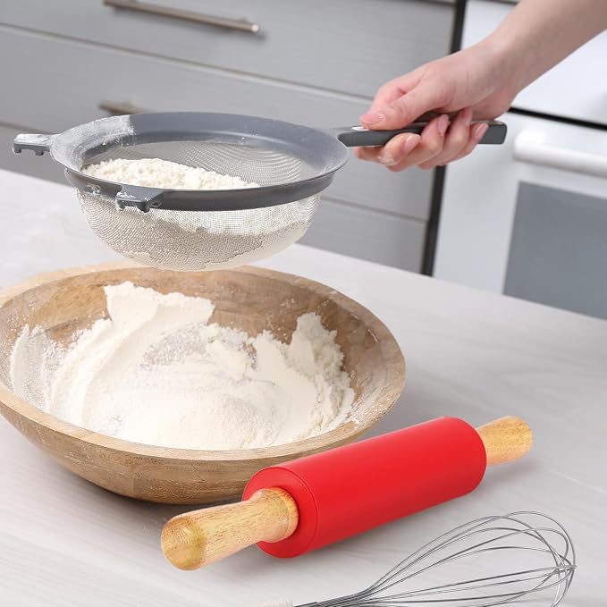 uxcell 7.5 Inch Silicone Rolling Pin, Small Dough Roller with Wood Handle for Pizza Pastry Fondant Kitchen, Orange