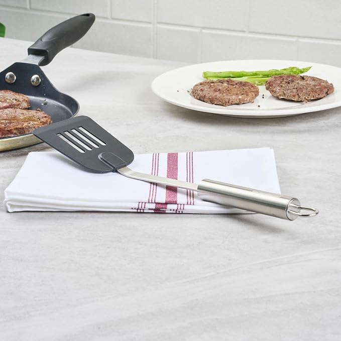 Restaurantware Nylon Slotted Turner - German Standard Kitchen Spatula with Stainless Steel Handle, Non-Stick Safe, Dishwasher Safe - Heat-Resistant Slotted Spatula for Eggs, Cookies, All Purpose