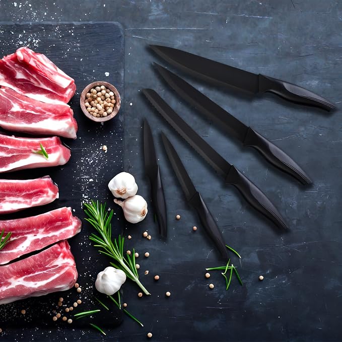 Kitchen Knife Set with Knife Block,7-Piece Kitchen Knife Block Set, Knife Set with Block with Built-In Sharpening Block,Dishwasher Safe